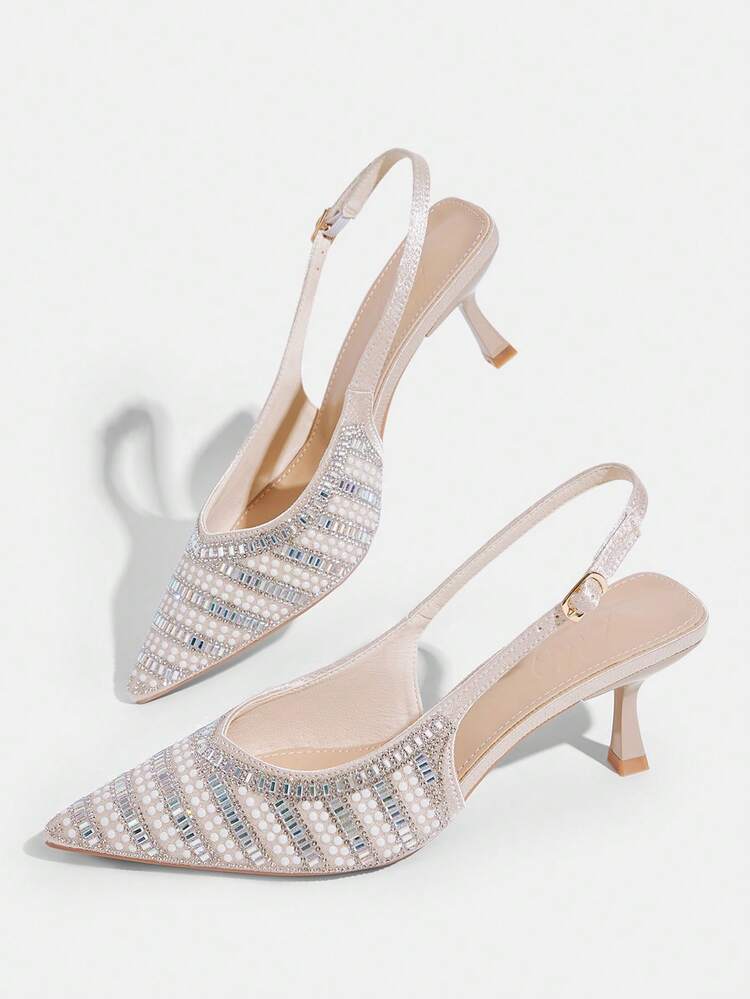 CUCCOO TILAWA Women's Shoes Pointed Champagne Pearl Rhinestone Decoration Gorgeous Wear Fashion Party Shoes Stiletto High Heel Sandals