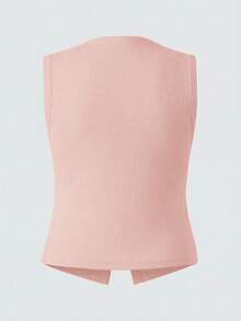 SHEIN BASICS 大码纯色针织修身背心 - 粉色 - 查看 2