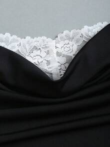 Sweetra 女士黑色垂褶领口蕾丝边修身美人鱼连衣裙，派对 - 黑色 - 查看 5