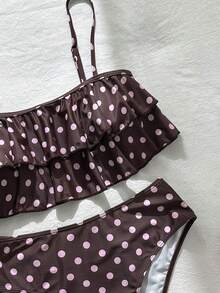 Swim Mod 女士随机印花细肩带荷叶边高衩比基尼套装，春夏款 - 彩色 - 查看 5