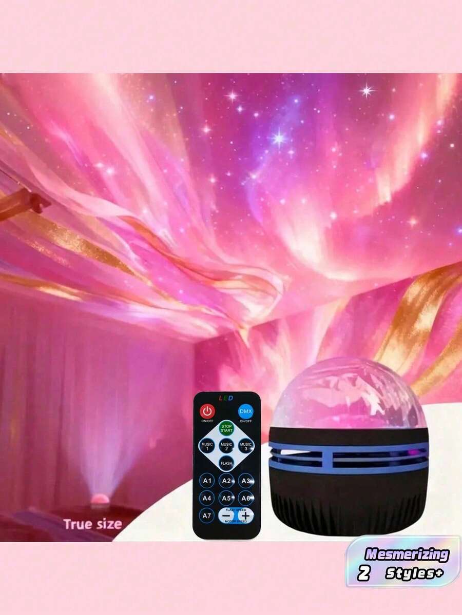 1个北极光星系投影仪，多种灯光效果，二合一LED星空投影仪，带遥控器和星云灯，适用于卧室/游戏室/家庭影院/天花板/生日/派对夜灯
