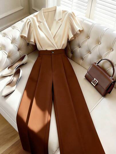 GlowEve 2026 Summer New Fashion Commuter Casual Versatile Shirt & High Waist Wide Leg Pants 2 Pieces Set For Women