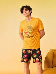 Notgurli Set Piyama Pria Motif Kartun Kentang Goreng Lengan Pendek dan Celana Pendek - MultiWarna - View 4