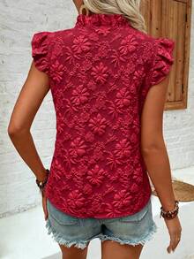 EMERY ROSE Casual Vacation & Daily Wear Ruffle Sleeve Bow Tie Printed Apricot Blouse For Women - Red - View 2