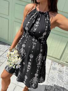 SHEIN Maternity Summer Vacation Casual Printed Sleeveless Dress - Black - View 6