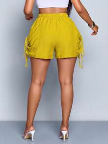 SOLERSUN Women's Elegant Casual Shorts With Pleats And Pockets, Perfect For Beach Vacation Vacation Trips To The Maldives And Bali. Mustard Yellow Summer - Mustard Yellow - View 3
