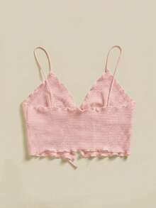 SHEIN Essnce 女士夏季度假纯色纹理前系带吊带衫 - 粉色 - 查看 2