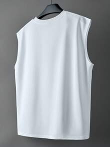 PAVTROS Men's Solid Color Round Neck Casual Versatile Tank Top, Holiday - White - View 5