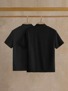 Manfinity VCAY 2pcs/Set Men's Solid Color Knit Casual Short Sleeve T-Shirts, Versatile Daily Wear - Black - View 2