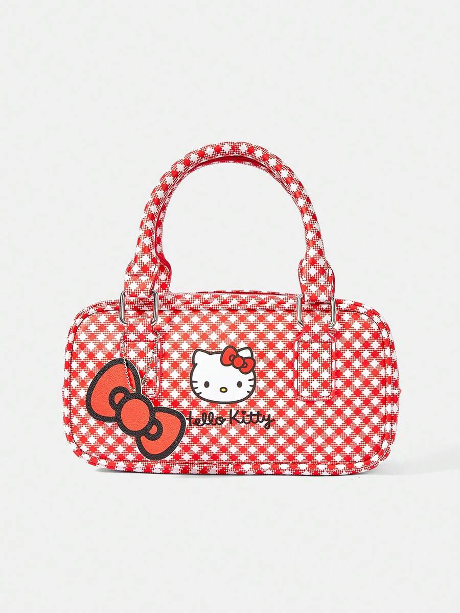 HELLO KITTY AND FRIENDS | SHEIN Tas Tangan Lucu dengan Liontin Pita Kotak-kotak Merah - Merah - View 1