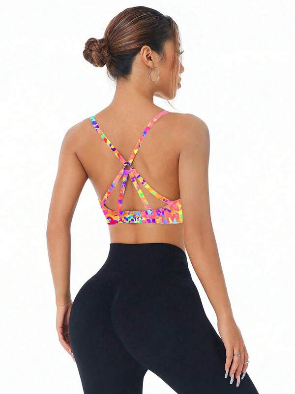 SHEIN Sovereign Charm Áo ngực thể thao nữ kiểu dáng thường ngày, phối màu tương phản, thoải mái và thoáng khí.