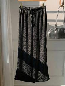 SHEIN Tall CURVE Quần ống rộng cỡ lớn in họa tiết da báo, cạp chun. - màu đen - Xem 4