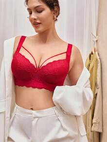 Bralution Plus Size Women Comfortable Underwire Lace Bra - Red - View 7