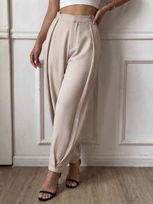 Feyla Women's Casual Elegant Solid Color Drawstring Pants Office Work Beige Autumn Teachers' Day - Khaki - View 4