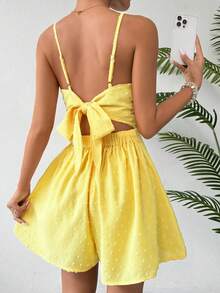Breezaya Mono casual hueco con frente anudado y unicolor para mujer, con cintura recortada y tirantes ajustables tipo espagueti, para vacaciones - Amarillo - Ver 2