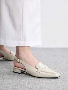 Sleekvia Off-White Small Square Toe, Low Vamp, Rear Strap Buckle, Fashionable Women's Flat Shoes - Off-white - View 4