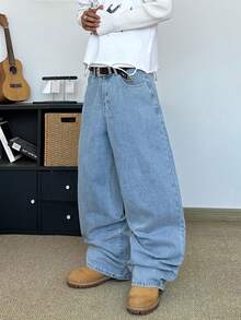 STEELVANCE Quần jeans nam ống rộng dáng suông, kiểu dáng thường ngày, có thêu hình ngôi sao ở túi sau, phong cách đường phố. - Rửa nhẹ - Xem 5