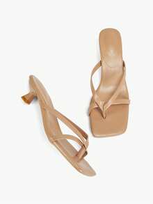Alvarani Nuevas sandalias de verano para mujer de unicolor, zapatos elegantes de vacaciones, sandalias casuales de playa con tacón alto, tacones fáciles de poner de moda para vestir - Albaricoque - Ver 11