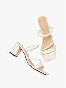 Alvarani Spring/Summer White French High Heels Sandals, Minimalist Square Toe Design, Faux Leather, Suitable For Walking, Dating, Gatherings, Parties, Work - Beige - View 10