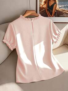 Linhara Fashionable Casual French Retro Elegant Comfortable Commuting Ruffle Collar Blouse - Pink - View 2