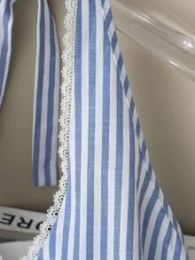 Nueva Camisa de Verano para Mujer con Cuello Halter y Volantes a Rayas, Top Azul Fresco, Elegante y Sexy, Ropa Juvenil para Vacaciones y Citas Z65c7 - Azul - Ver 7