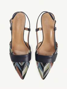 CUCCOO CHICEST 女款新款拼接腰帶尖頭法式優雅海軍藍高跟鞋 Slingback 穆勒鞋 通勤辦公 派對約會下午茶聚會 - 寶藍色 - 查看 2