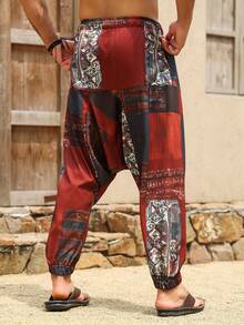 VENTUSAIL Men's Casual Loose Plaid Patchwork Harem Pants, Hip Hop Style - Red - View 2