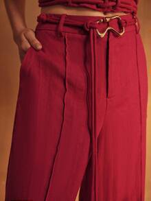 MOTF PREMIUM QUẦN DÀI NỮ BẰNG VẢI LINEN NGUYÊN CHẤT, TÚI XÉ CHÉO, THỜI TRANG XUÂN/HÈ - Đỏ - Xem 1