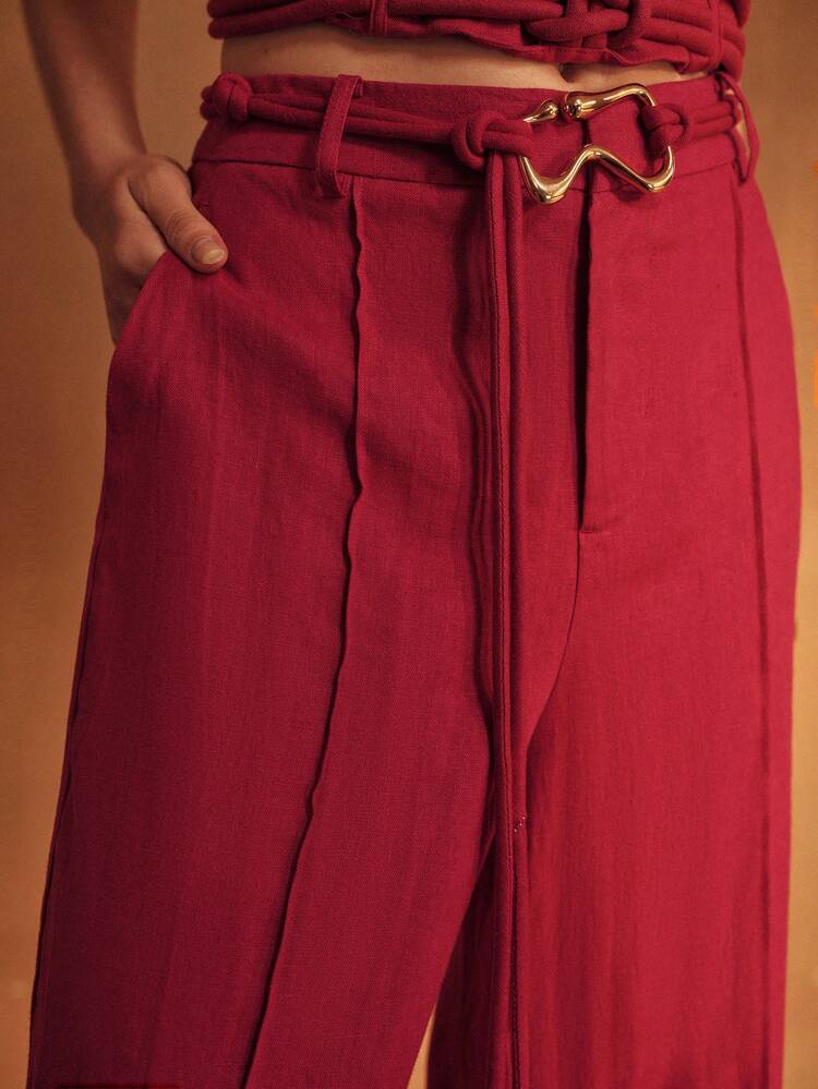 WOMEN'S PURE LINEN VACATION SLANT POCKET PANTS, SPRING/SUMMER