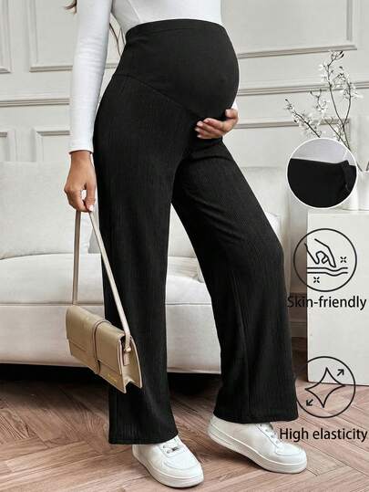 SHEIN Quần dài ống đứng co giãn màu trơn dành cho bà bầu