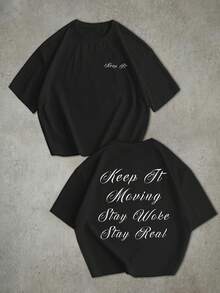 STEELVANCE Camiseta corta de manga corta con estampado de letras para hombre - Negro - Ver 1