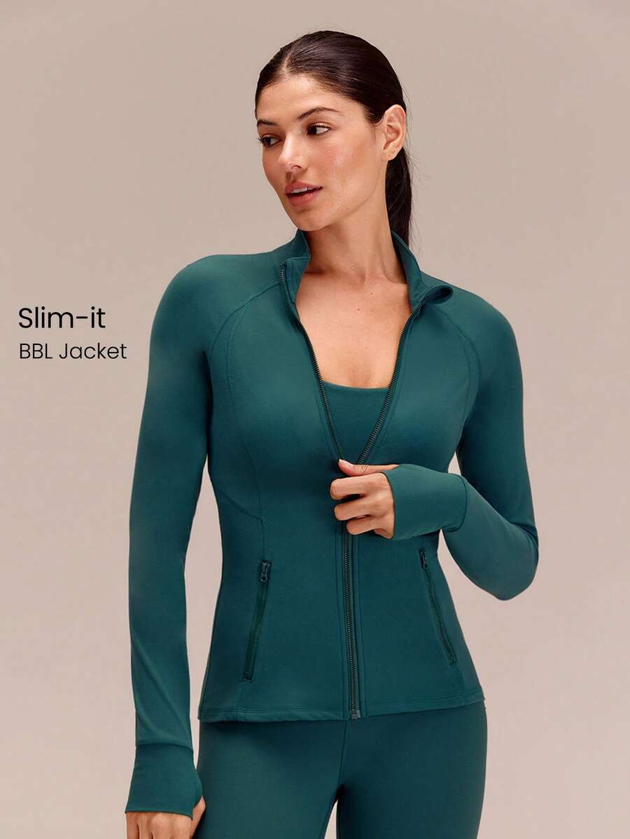 GLOWMODE FeatherFit™ Slim-It Streamline Performance Secure Pockets Zip Up Long Sleeve Jacket Low Impact Yoga Pilates Daily Spring Summer