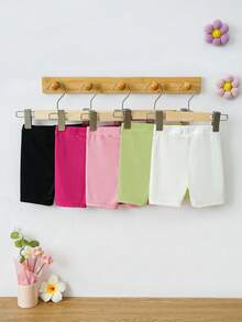 SHEIN Playful Pals 5件装女婴休闲可爱运动短裤打底裤，舒适多色，适合日常穿着，春夏款 - 彩色 - 查看 2