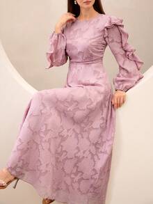 Graceveil Đầm dài màu hồng cổ tròn tay bồng - Hồng - Xem 7