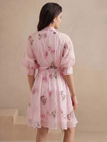 Anewsta Elegant French Style Sweet Bow Tie Waist Niche Design Dress For Women - Pink - View 2