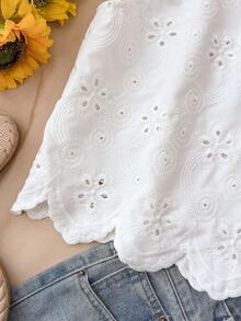 Travachic 2026 Spring/Summer Embroidered Hollow-Out White Blouse,Boho Vacation Holiday Summer Top Shorts Outfits For Women Brunch Two Piece Set Summer Outfits - White - View 5