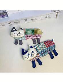 Joivida 1 Buah/2 Buah Tempat Pensil Kucing yang Dipersonalisasi, Tas Penyimpanan Alat Tulis Bordir Kucing 3D, Dompet Unik untuk Siswa Perempuan - warna-warni - View 6