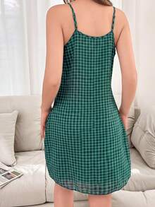 SHEIN Plaid Print Casual Sleeveless Nightgown For Summer Daily Wear - Green - View 2