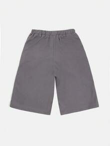 SUMWON Waffle Knit Drawstring Shorts With Logo Detail Elastic Waistband Comfortable Casual Summer Everyday Knee Length Regular Fit Side Pocket Relaxed - Dark Grey - View 2