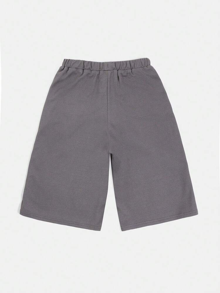 Pantalones cortos de punto de gofre con cordón, cintura elástica con detalle de logo, cómodos y casuales para el verano, de longitud hasta la rodilla, ajuste regular, con bolsillos laterales, relajados