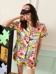 Chillnights SpongeBob SquarePants | SHEIN Cute Cardigan Pajama Set For Women - Multicolor - View 3