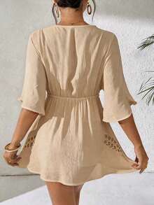 Swim Lushoire Women's Black Deep V-Neck Casual Cover Up, Spring/Summer - Khaki - View 2