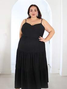 Pretty and Ole Plus Size 1pc Black Color Spaghetti Strap Tiered Ruffle Waist Dress,Elegant Women Dresses,Fairy Costume Dress,Women Light Dress,Homecoming Dresses,New Year,Valentine,Birthday Dresses For Women - Black - View 4