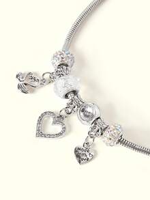 Popjeli 1 pieza Collar con dije de cisne en forma de corazón clásico, collar de corazón retro, collar de cisne con corazón de cristal - Plateado - Ver 4