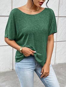 SHEIN Essnce Women's Summer Casual Backless Twisted Knot T-Shirt - Green - View 3