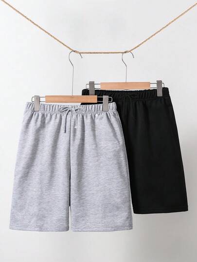 2pcs/Set Casual Minimalist Sports Knit Shorts For Teenage Boys, 2 Colors Available, Comfortable Fabric, Slim Fit, New Spring Collection, Suitable For Multiple Seasons, Versatile Color, Suitable For Various Occasions