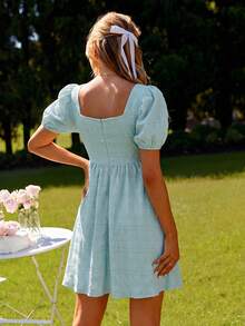 KARISMINA Women's Solid Color Square Neck Short Sleeve Elegant Dress, Spring/Summer,Dresses For Women Summer - Mint Green - View 2