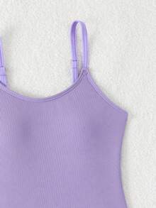 SHEIN Solid Color Textured Fabric Fashion One-Piece Swimsuit For Tween Girls - Purple - View 4