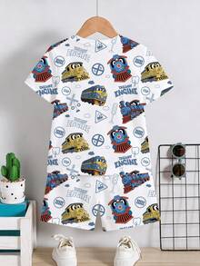 Setelan Kasual Kaos Lengan Pendek dan Celana Pendek Bergambar Kartun untuk Anak Laki-Laki - MultiWarna - View 2