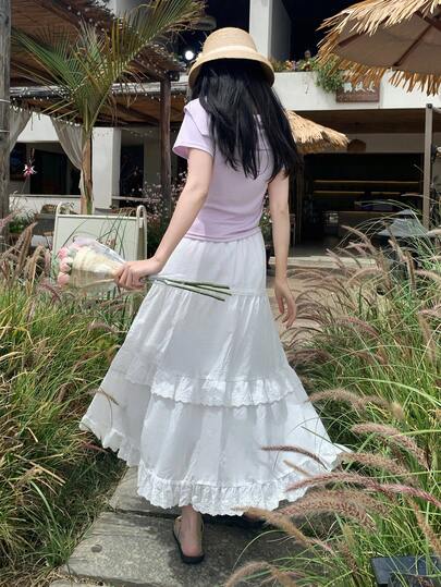 DAZY 女士纯色韩版荷叶边半身裙